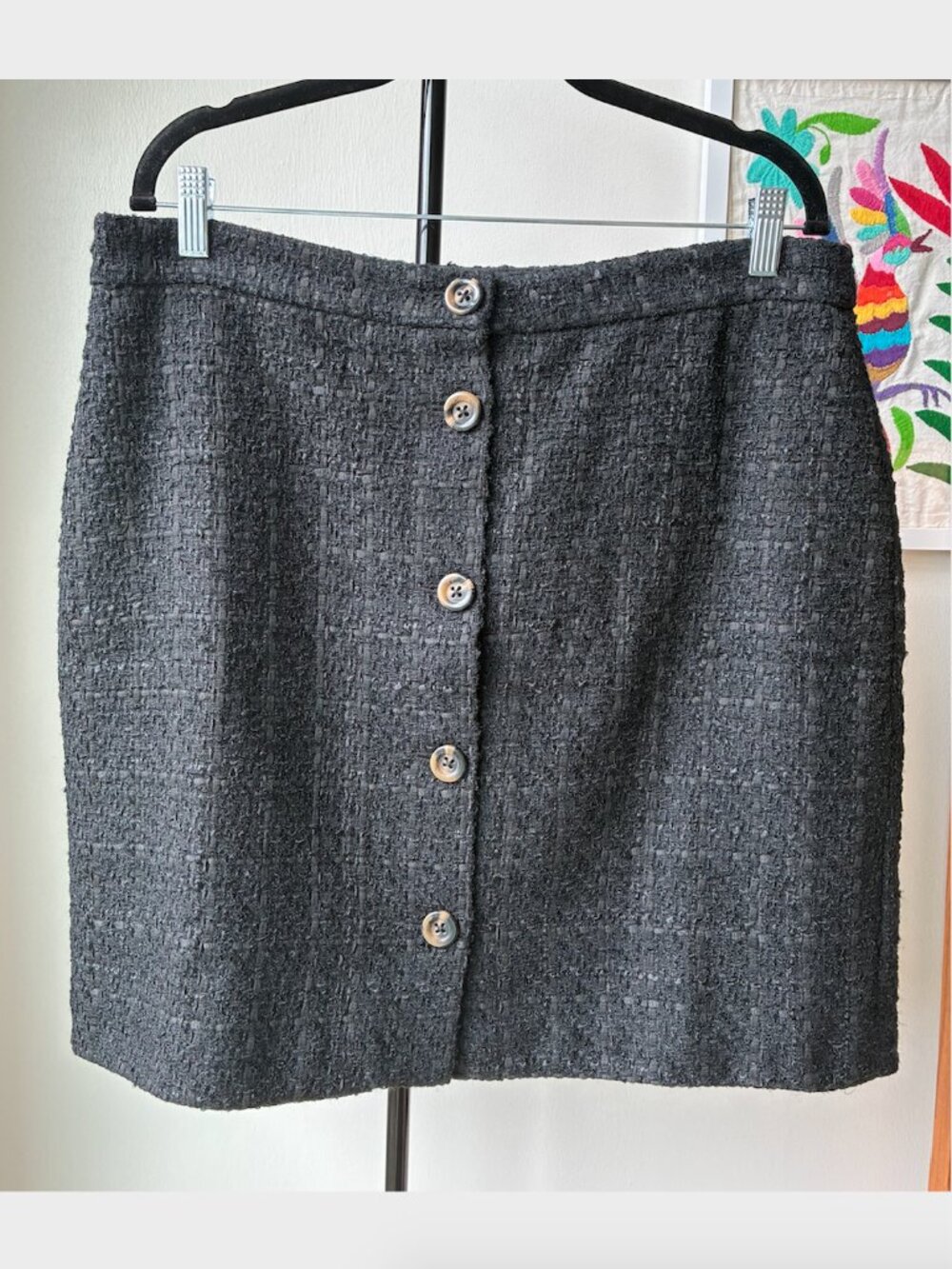 Ann Taylor NWT Petite Black Tweed Button Down Mini Skirt - Size 14P